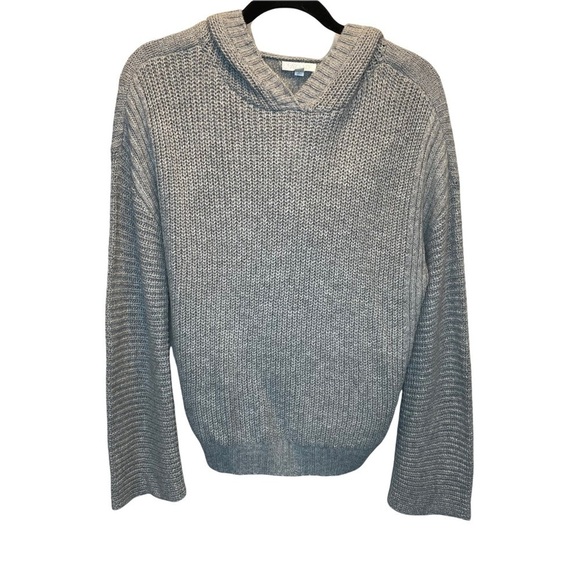 Abound Ribbed Knit Slit Back Hooded Sweater Grey Heather Large NWT New - Picture 3 of 8